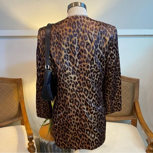 Vintage 70s/80s Leopard Print Blazer Jacket with Rhinestone Embellishments, M/L - Picture 3 of 5